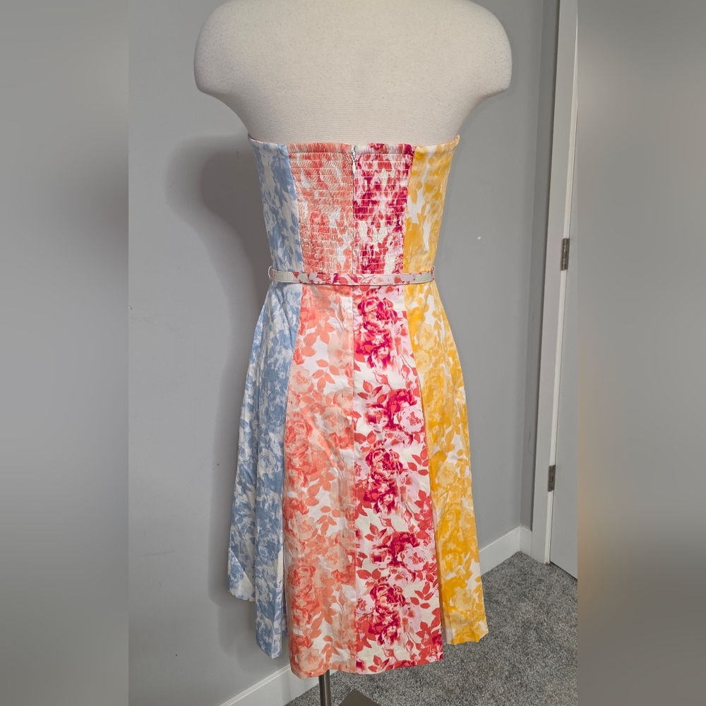 White House Black Market Multicolor Fresh Soft Cotton Strapless Dress Sz 6 - Picture 4 of 16